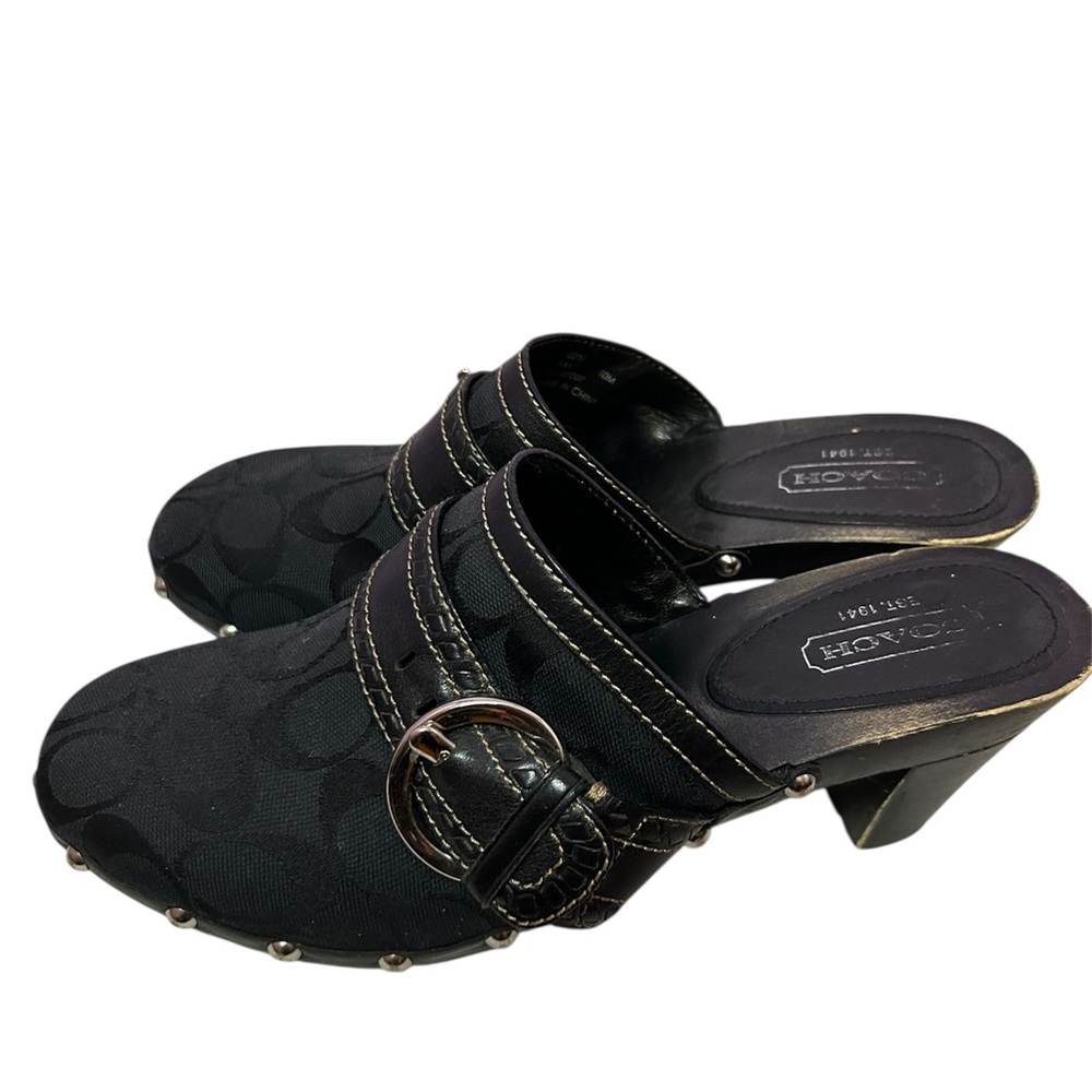 Coach Black Buckle Heeled Mules, Pre-loved.